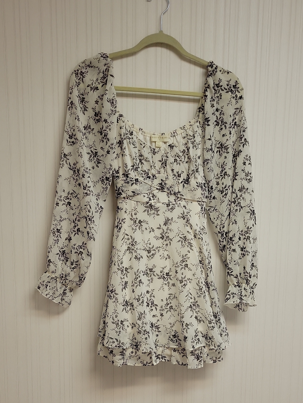Thirty Thirty LA Floral Print Ivory Mini Babydoll Dress Long Sleeves Medium